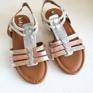 Girls size 12 Glitter Silver & Gold Braided Sandal